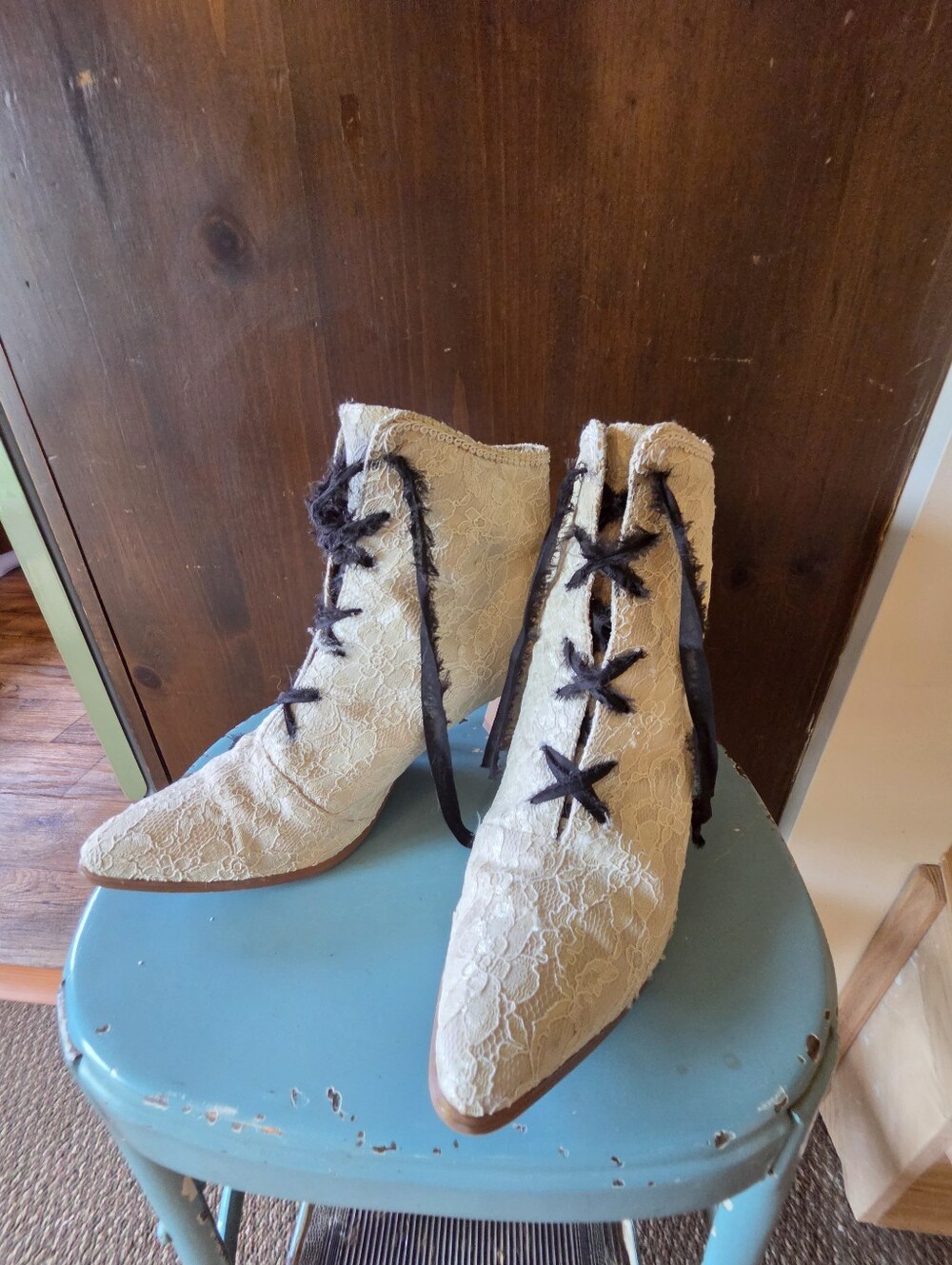 Vintage 80s Does Victorian White Lace Up Granny Boots | Ribbon Accent Heel
